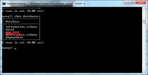 Командная консоль windows просмотр созданых баз данных mysql